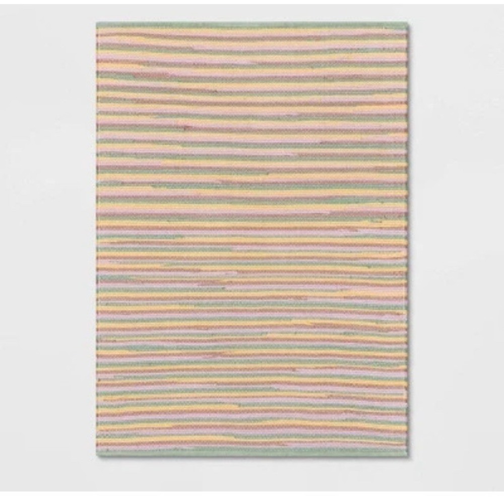 Room Essentials Rag Area Rug Handmade Flat Pile Pink/Green/Yellow 4' x 5'6" New
